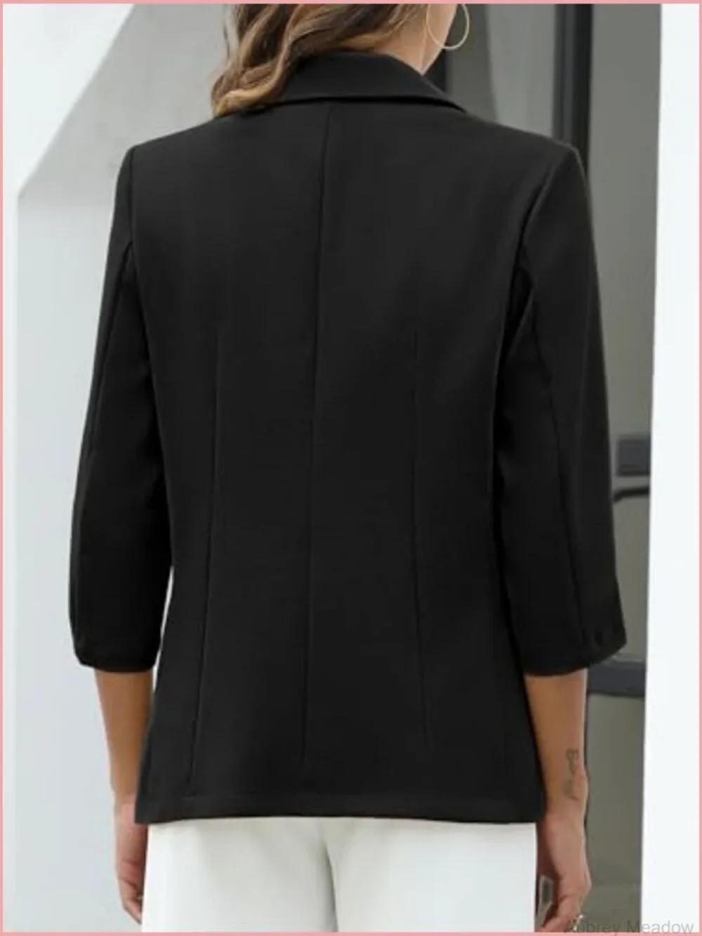 Linen Blazer 3/4 Ruched Sleeves Slim Fit Jacket with Pockets